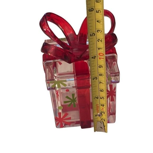 Acrylic Clear And Red Bow Lid Trinket Gift Box With Snowflake Design 6”x 3" - Picture 7 of 8